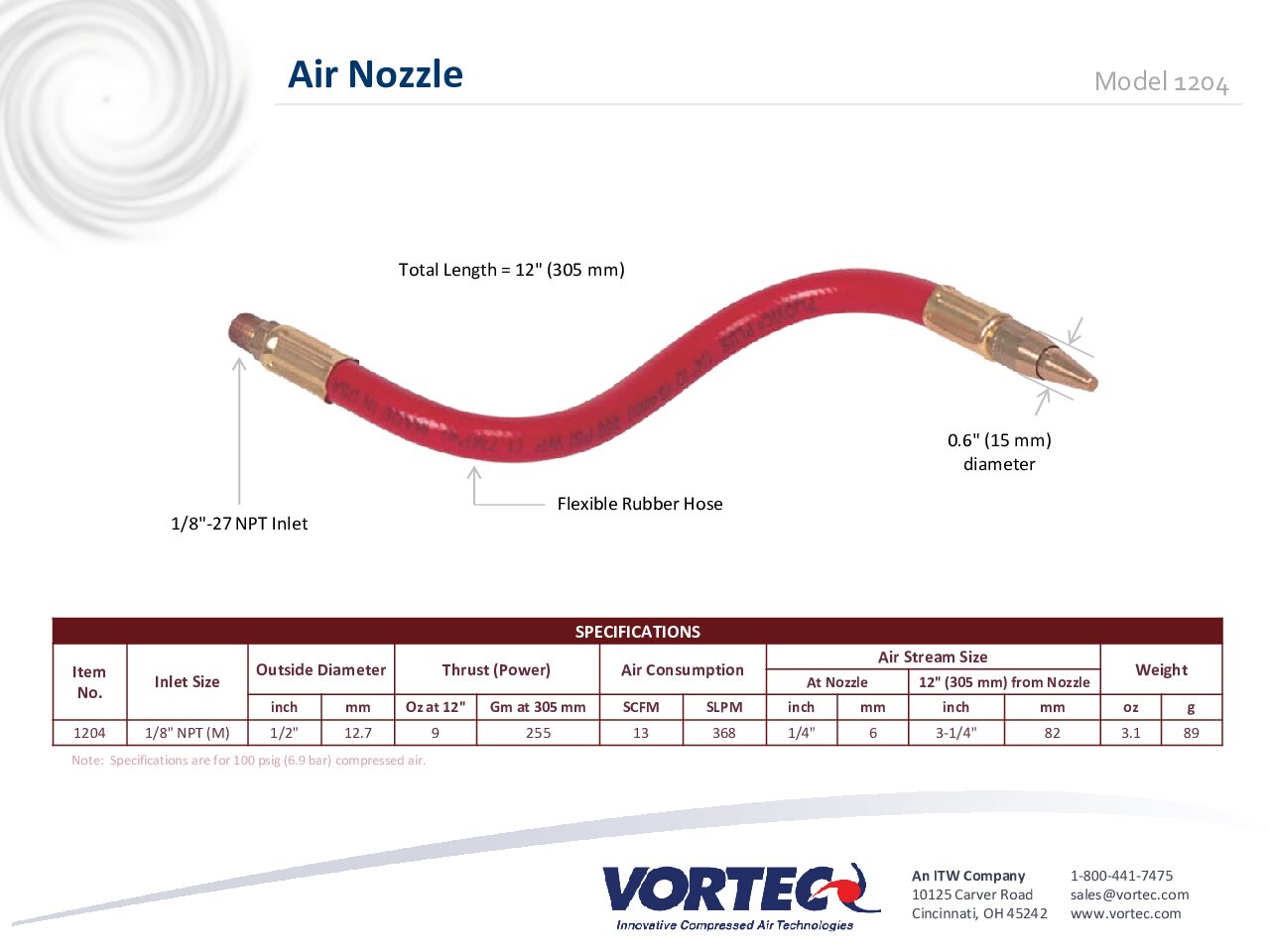 1204NPT Hochleistungsdüse. Verstärkungsfaktor 25, Anschluss 1/8*NPT VORTEC – Bild 2